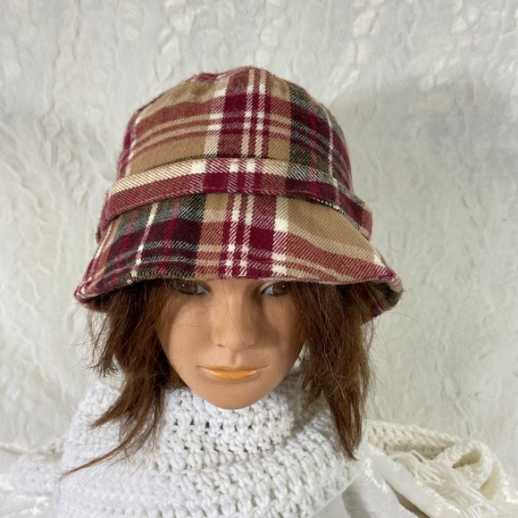 D&Y plaid bucket hat adjustable band bling ring warm winter hat - Picture 8 of 9